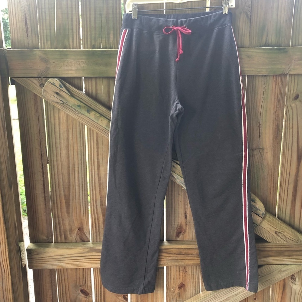 New York Laundry Gray Drawstring Sweat Pants Maroon & White Stripes Size M